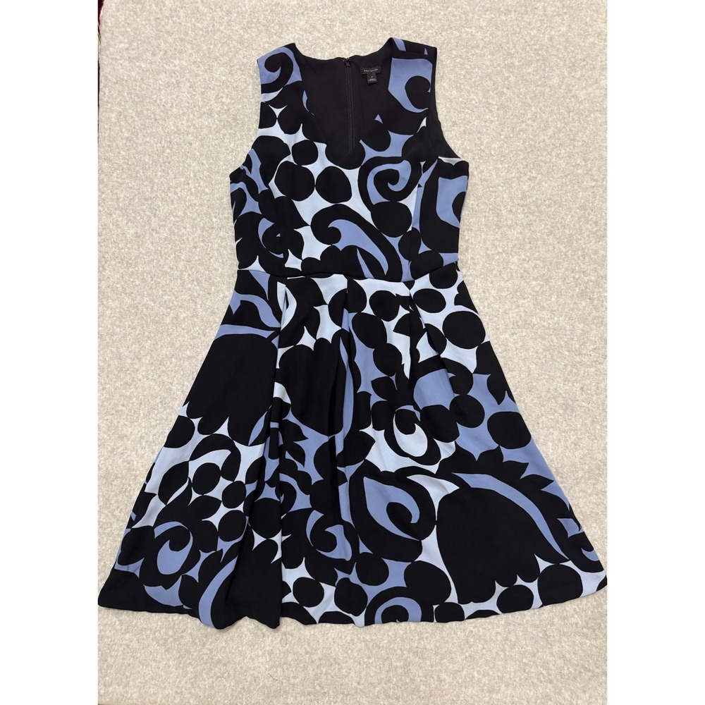 Ann Taylor Dress Womens 8 Black Blue Abstract Floral V-Neck Fit Flare Sleeveless